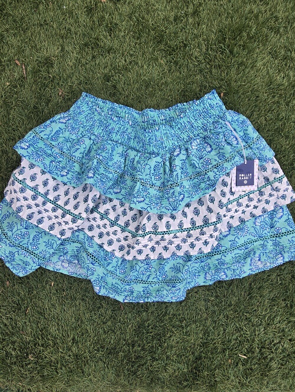 Roller Rabbit Blue & White Tiered Floral Skirt